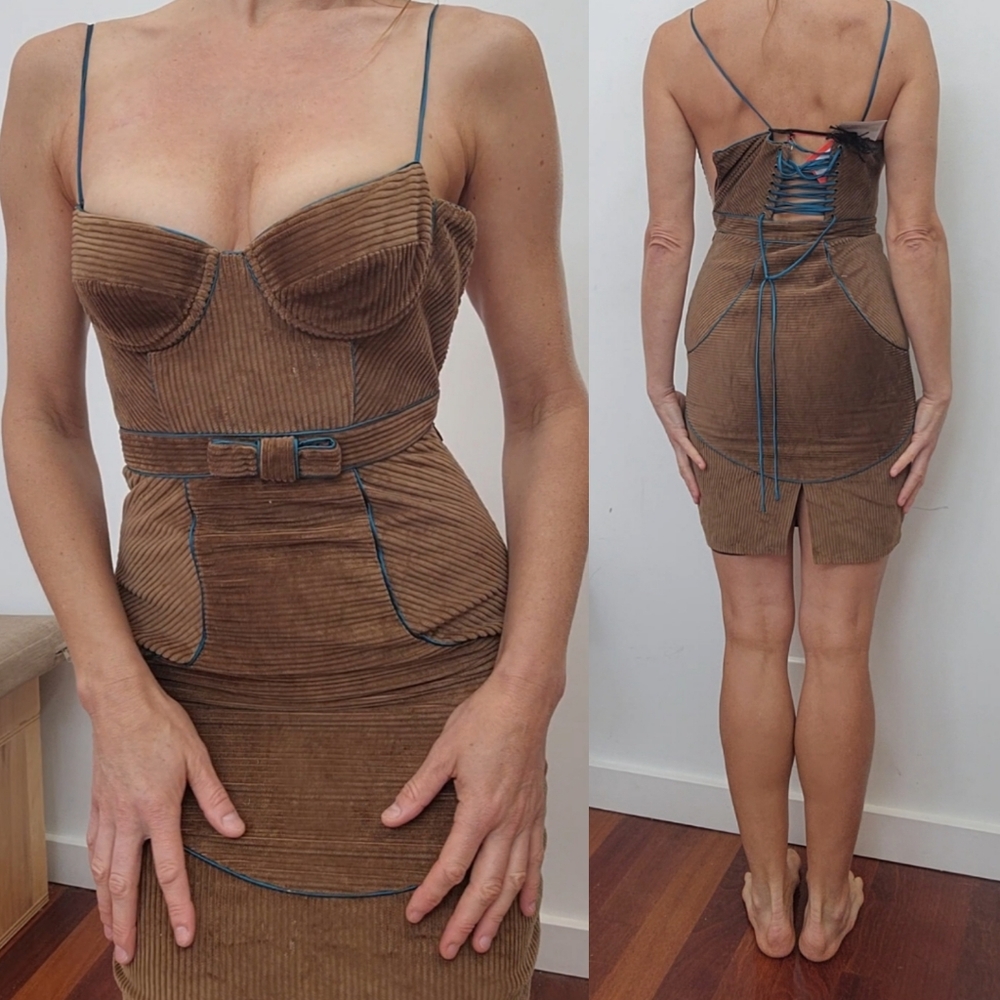 Nwt Ingwa Melero cocoa bustier 70s corded mini dress 0/2 - Picture 4 of 5